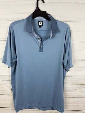 FootJoy Men's XL Lisle Solid Golf Polo Short Sleeve Blue /Spiral Print Trim A14
